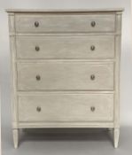 CHEST, Gustavian style traditionally grey painted with four long drawers and square tapering
