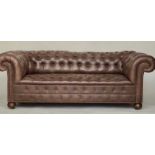 CHESTERFIELD SOFA, 19th century style studded grey brown hide leather with all over deep