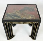 QUARTETTO TABLES, a nest of four, early 20th century scarlet and gilt Chinoiserie decorated, each