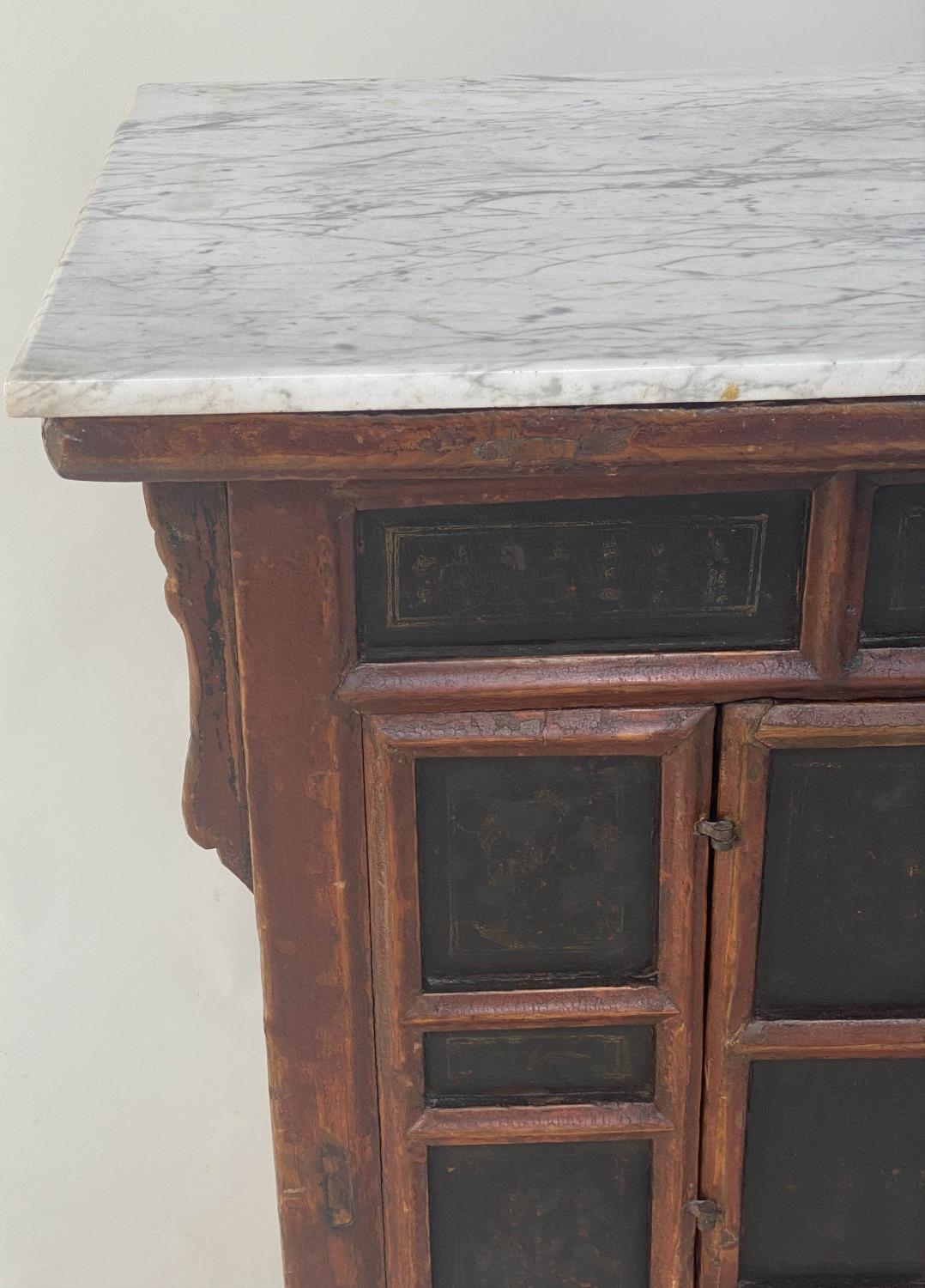 CHINESE SIDE CABINET, 19th century Chinese scarlet lacquered with lattice front and two doors with - Image 7 of 12