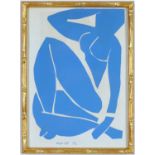 HENRI MATISSE, Blue Nude lithograph, 1960 Les Grandes Gouaches decoupees, faux bamboo frame, 18cm