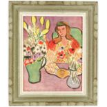 HENRI MATISSE, Jeune Femme avec fleurs, signed in the plate, off set lithograph, vintage French