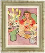 HENRI MATISSE, Jeune Femme avec fleurs, signed in the plate, off set lithograph, vintage French