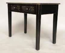 SIDE TABLE by Oka, lacquered and gilt chinoiserie decorated with two frieze drawers and square