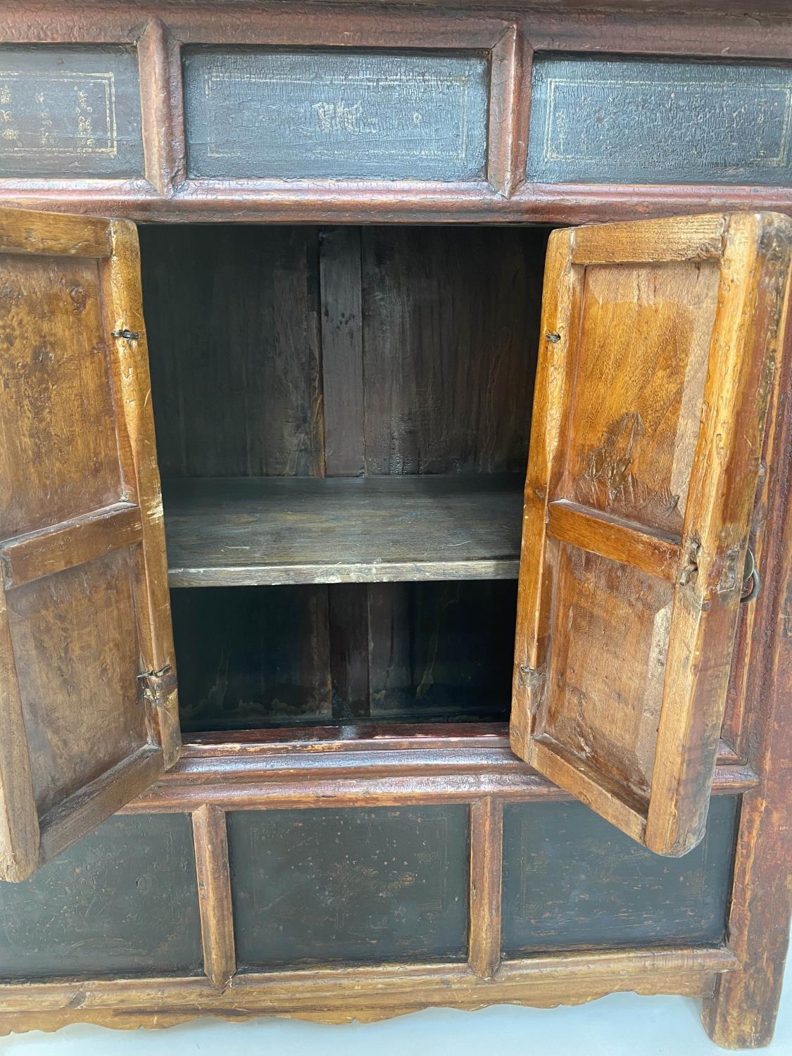 CHINESE SIDE CABINET, 19th century Chinese scarlet lacquered with lattice front and two doors with - Image 6 of 12