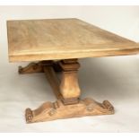 REFECTORY TABLE, Italian style bleached broad and planked and cleated with twin scroll pillar