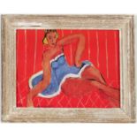 HENRI MATISSE, Seated woman in red, signed in the plate, off set lithograph, vintage French frame,