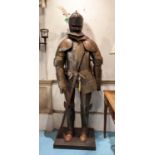 SUIT OF ARMOUR ON STAND WITH SWORD, 190cm H.