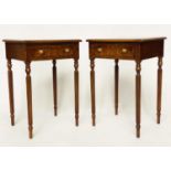 LAMP TABLES, a pair, George III design burr walnut and crossbanded each with drawer and reeded