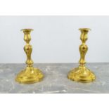 CANDLESTICKS, a pair, 19th century Louis XV style ormolu, 25cm H. (2)