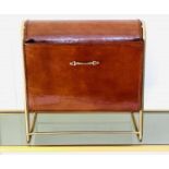 MAGAZINE HOLDER, 1960's French style, 39cm H x 38cm x 20cm deep, leather gilt metal frame.