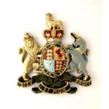 ARMORIAL WALL RELIEF PLAQUE, 75cm x 70cm, polychrome finish.