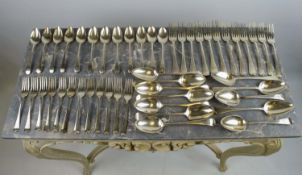 COMPOSITE SET OF MAINLY GEORGIAN 'OLD ENGLISH PATTERN SILVER FLATWARE, including forty eight