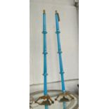 CENEDESE MURANO FLOOR LAMPS, a pair, vintage, blue opaline glass, brass triform bases, 141cm H. (2)