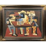 20TH CENTURY FRENCH SCHOOL 'Trois Musiciens', oil canvas, 75cm x 100cm, framed.