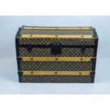 STEAMER TRUNK, Louis Vuitton style, having a domed top, slated with monogram decorated canvas, 77cmL