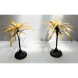 PALM TREE CANDLESTICKS, pair, 40cm high, gilt palm leaves detail. (2)