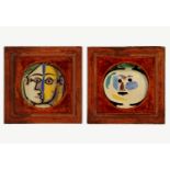 PABLO PICASSO, pair of distressed Antique Burnt Orange velvet frames, x 2 quadrichrome prints of
