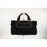 CELINE BOOGIE HANDBAG, black suede with studs decoration, with two rolled leather handles, open