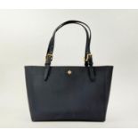 TORY BURCH YORK BUCKLE TOTE, saffiano leather with logo at the front, central zippered pocket and