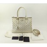 PRADA CITYCALF TALCO EYELET TOTE BAG, double rolled top handles with removable shoulder strap,