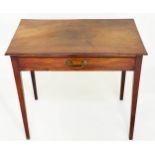 WRITING TABLE, George III period mahogany with fold width frieze drawer and square sections