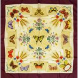 VINTAGE GUCCI SILK SCARF, botanical motif by Vittorio Accornero, 90cm x 90cm, burgundy border.