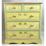 CHEST, Victorian style folk art painted with two short over three long drawers, 100cm H x 90cm x