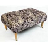 FOOTSTOOL, upholstered in Liberty Felix Raison Emberton fabric with tapered legs and brass
