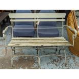 GARDEN BENCH, 121cm W, French Provincial style painted wood and metal.