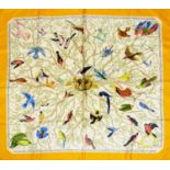 VINTAGE GUCCI SILK SCARF, botanical motif by Vittorio Accornero, 90cm x 90cm, yellow border.