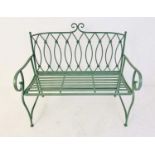 GARDEN BENCH, 95cm H x 105cm W x54cm D, Regency style, painted pistachio green metal.