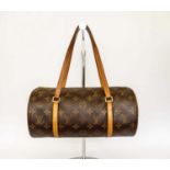 LOUIS VUITTON PAPILLON BAG 30, cylindrical design, iconic coated canvas monogram with leather trim