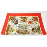 VINTAGE GUCCI BOTANICAL MOTIF SILK SCARF, 86cm x 86cm, by Vittorio Accornero, with orange border.