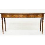 HALL TABLE, George III design burr walnut and crossbanded with five short frieze drawers and