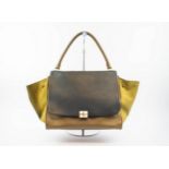 CÉLINE LARGE TRAPEZE TRICOLOUR BAG, leather with suede sides and leather lining, gold tone hardware,