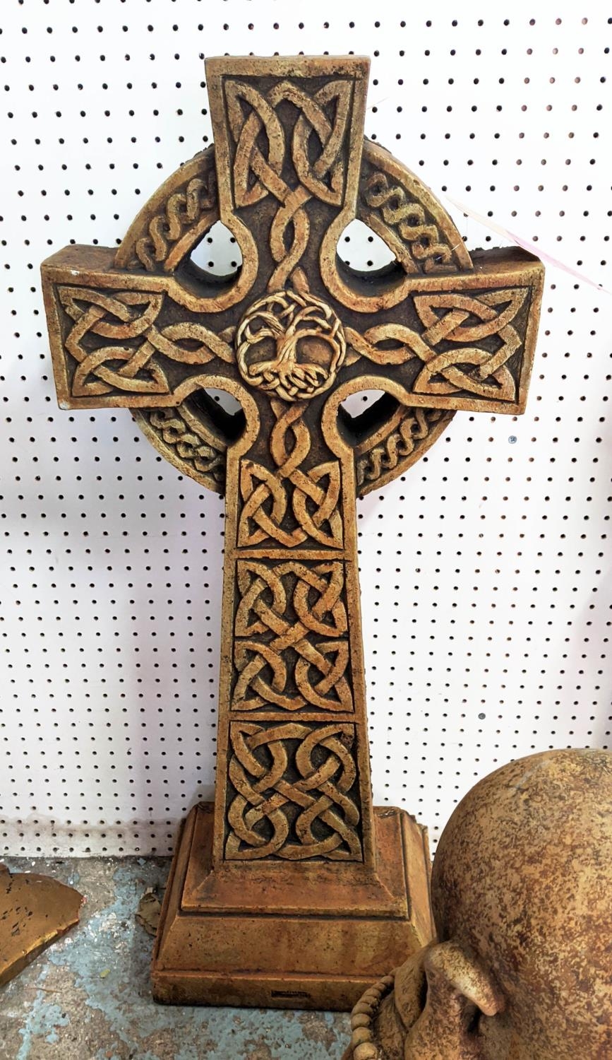 STANDING CELTIC CROSS, composite stone, 83cm H approx.