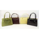 COLLECTION OF VINTAGE BAGS, four, all with top snap closure and brass tone hardware, black with