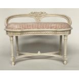 WINDOW SEAT, French Louis XVI design grey painted with rosette carved back rail, and fluted