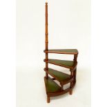 SPIRAL STEPS, Georgian design walnut with four spiral leather trimmed steps with pole, 116cm H x