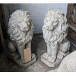 SCULPTURAL LIONS, a pair, 53cm H, composite stone. (2)