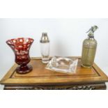 COLLECTION OF GLASSWARE, including a cranberry Bohemian cut glass vase, a Val St Lambert crystal