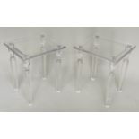 LAMP TABLES BY CHRISTELLE, a pair, ghost tables rectangular glazed with lucite supports, 45cm x 40cm