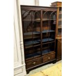 GLAZED BOOKCASE, 110cm W x 185cm H x 31cm W, Georgian and later mahogany, with adjustable blue