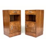 ART DECO CABINETS, a pair, burr walnut and chromium mounted each with drawer and door, 43cm W x 38cm