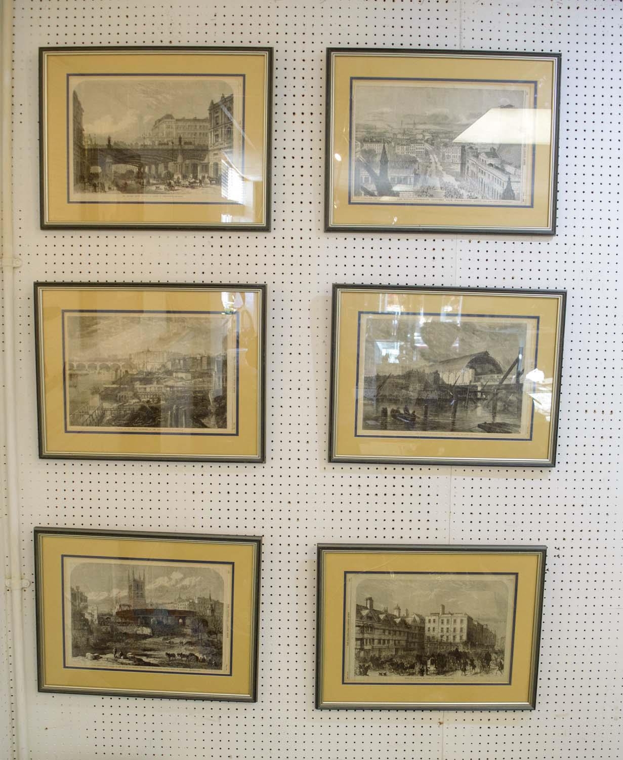 PRINTS, a set of six, 19th century Illustrated London News, famous London landmarks, 50cm W.