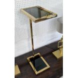 MARTINI TABLE, gilt metal, two smoked glass tiers, 31cm x 20cm x 72cm.