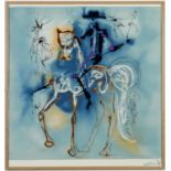 SALVADOR DALI, Dalian horses, signed in the plate, silk scarf. 84cm x 79cm.