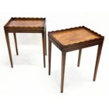 LAMP TABLES, a pair, George III design mahogany scalloped edged gallery tops on square tapered legs,