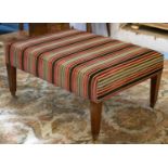 HEARTH STOOL, 50cm H x 100cm W x 74cm D, rectangular in striped velvet on castors.